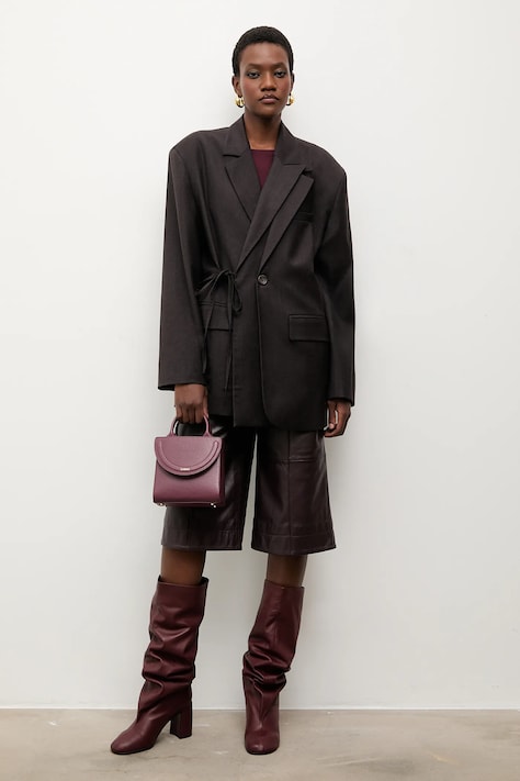 Answear.LAB marynarka z domieszką wełny kolor brązowy jednorzędowa gładka