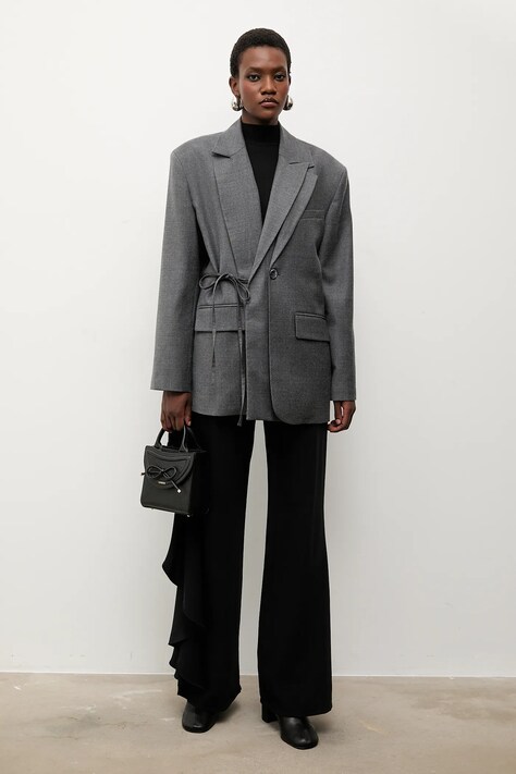 Answear.LAB marynarka z domieszką wełny kolor szary jednorzędowa gładka