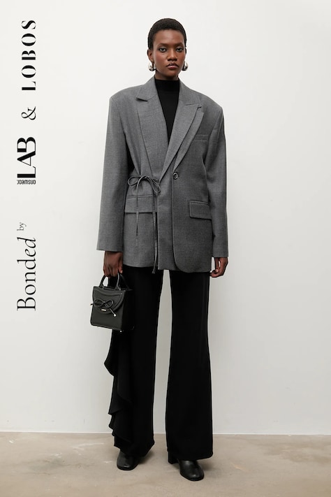 Sako s prímesou vlny Answear.LAB šedá farba, jednoradová, jednofarebná