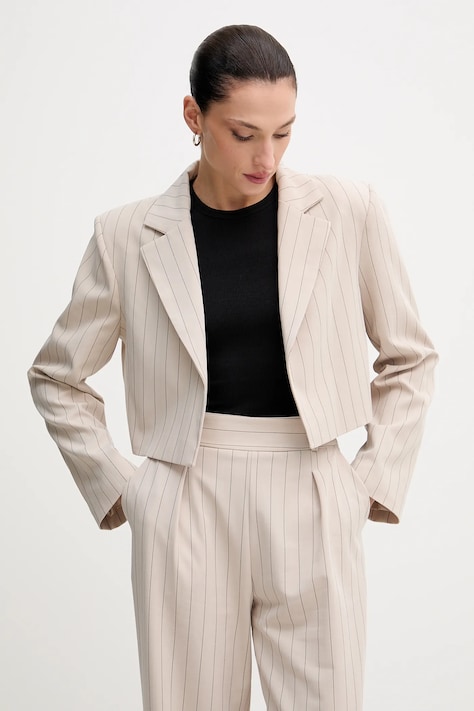 Answear.LAB marynarka kolor beżowy niezapinana wzorzysta