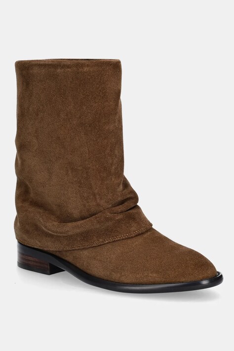 Answear.LAB botki zamszowe kolor brązowy na płaskim obcasie lekko ocieplone