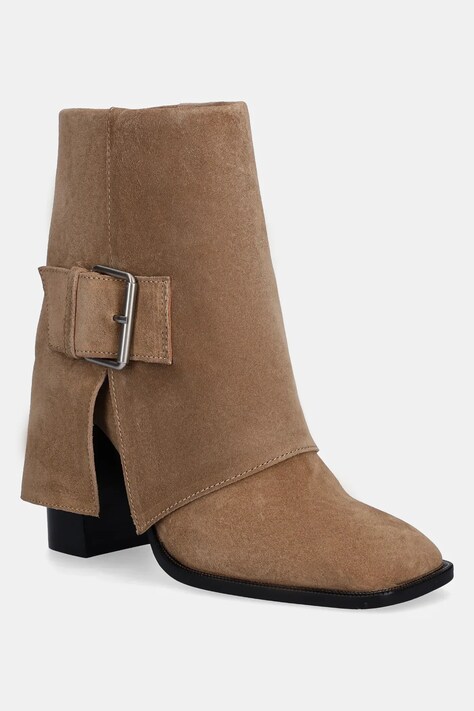 Answear.LAB botki zamszowe kolor beżowy na słupku lekko ocieplone