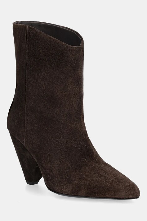 Answear.LAB botki zamszowe kolor brązowy na słupku