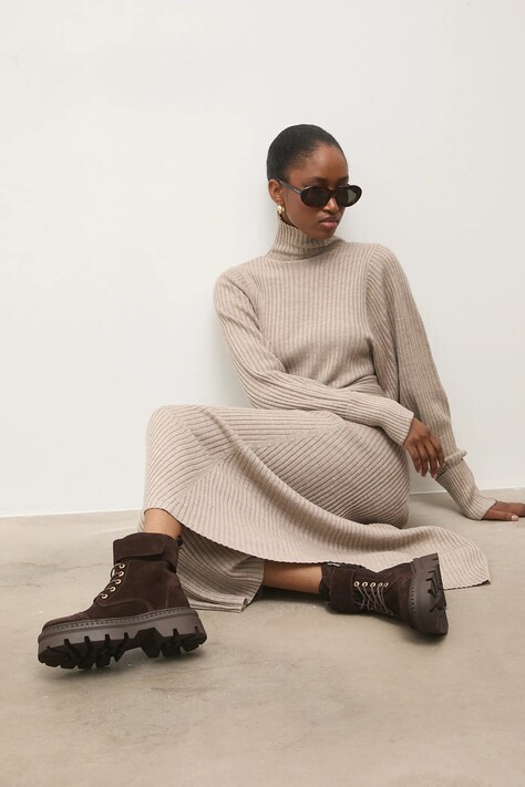 Answear.LAB workery zamszowe kolor brązowy na platformie lekko ocieplone