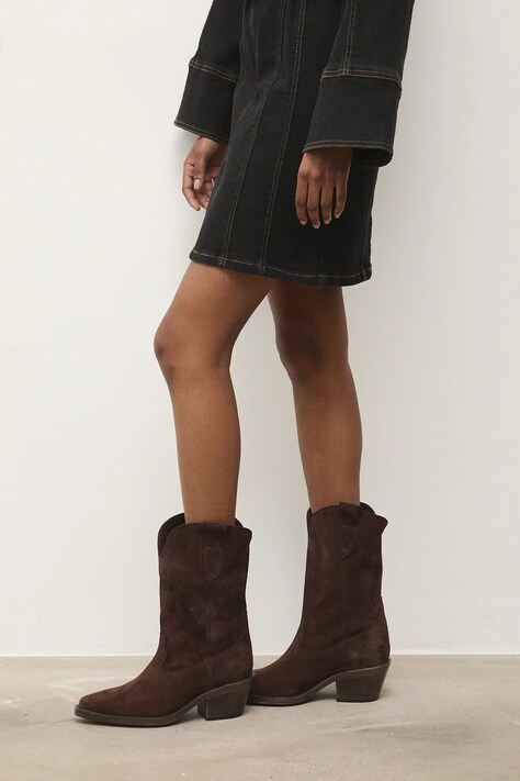 Answear.LAB botki zamszowe kolor brązowy na słupku