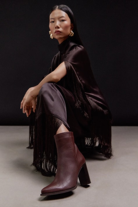 Answear.LAB botki skórzane kolor brązowy na słupku