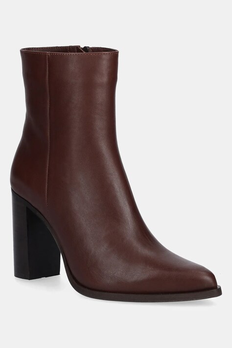 Answear.LAB botki skórzane kolor brązowy na słupku