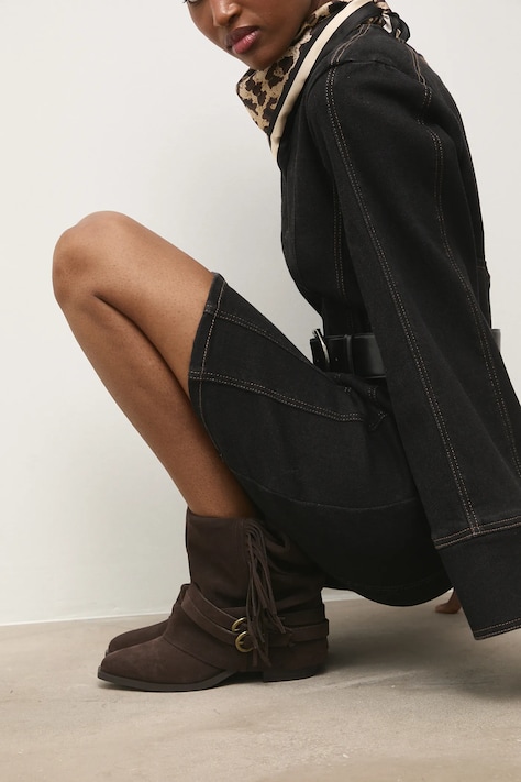 Answear.LAB cizme din piele intoarsa culoarea maro, cu toc drept