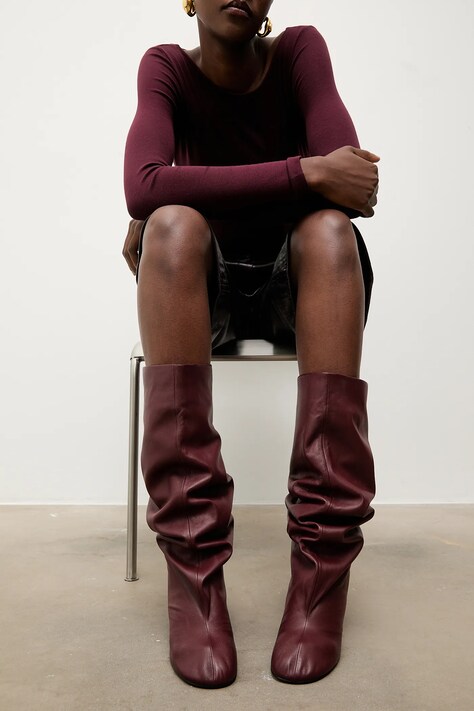 Answear.LAB kozaki skórzane kolor bordowy na słupku