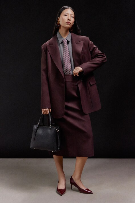 Sukňa Answear.LAB bordová farba, midi, puzdrová