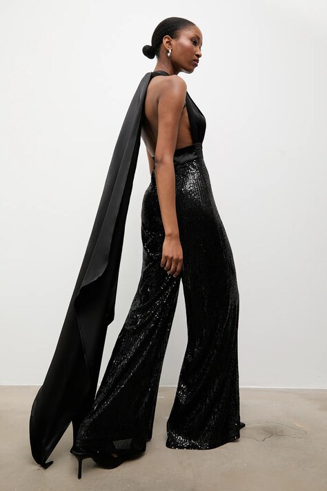 Answear.LAB kombinezon kolor czarny z dekoltem w szpic