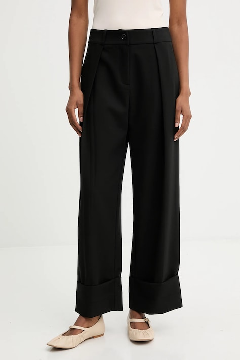 Nohavice Answear.LAB čierna farba, rovný strih, vysoký pás