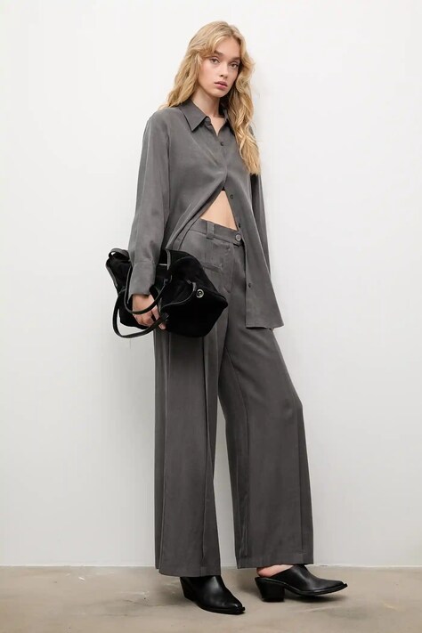 Answear.LAB spodnie damskie kolor szary szerokie high waist