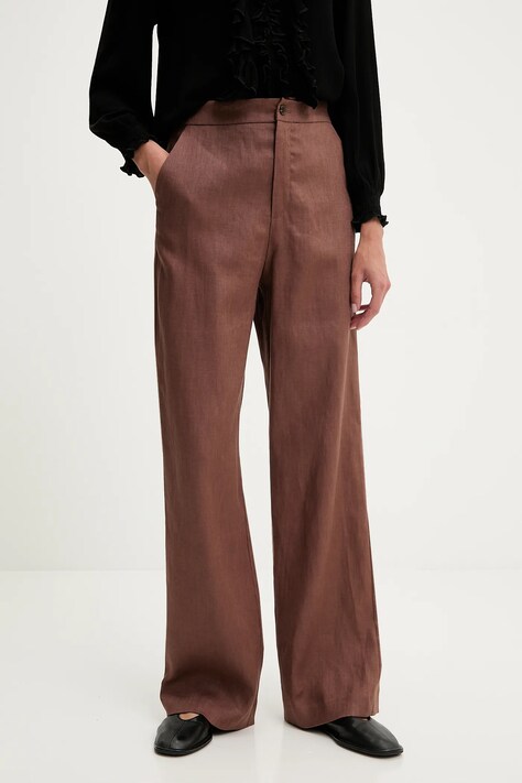 Answear Lab spodnie lniane damskie kolor brązowy szerokie high waist