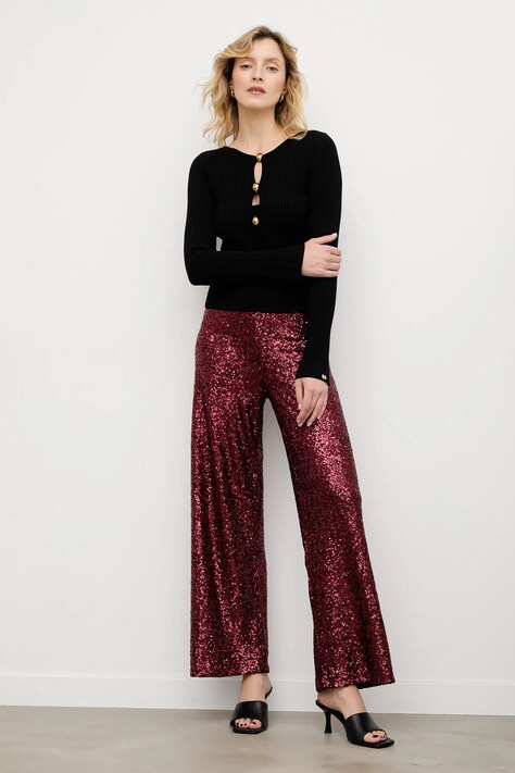 Answear.LAB spodnie damskie kolor bordowy szerokie high waist