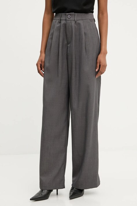 Answear.LAB spodnie damskie kolor szary szerokie high waist