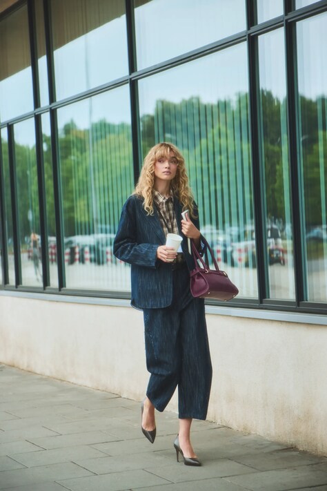 Answear.LAB spodnie damskie kolor granatowy szerokie high waist