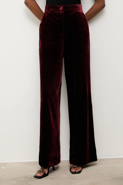 Answear.LAB spodnie welurowe damskie kolor bordowy szerokie high waist