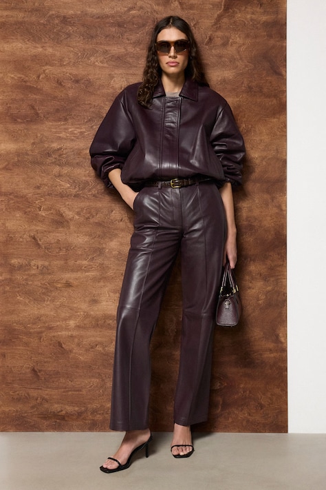 Answear.LAB pantaloni de piele culoarea bordo, drept, high waist