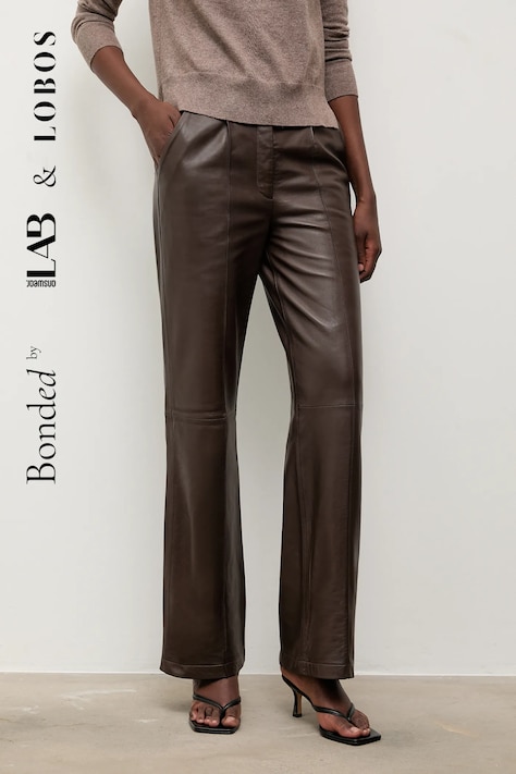 Answear.LAB spodnie skórzane damskie kolor brązowy szerokie high waist