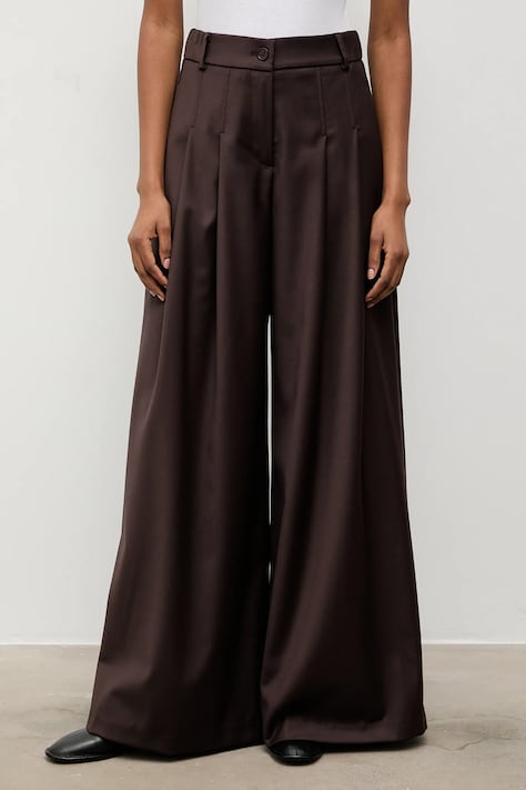 Answear.LAB spodnie damskie kolor brązowy szerokie high waist