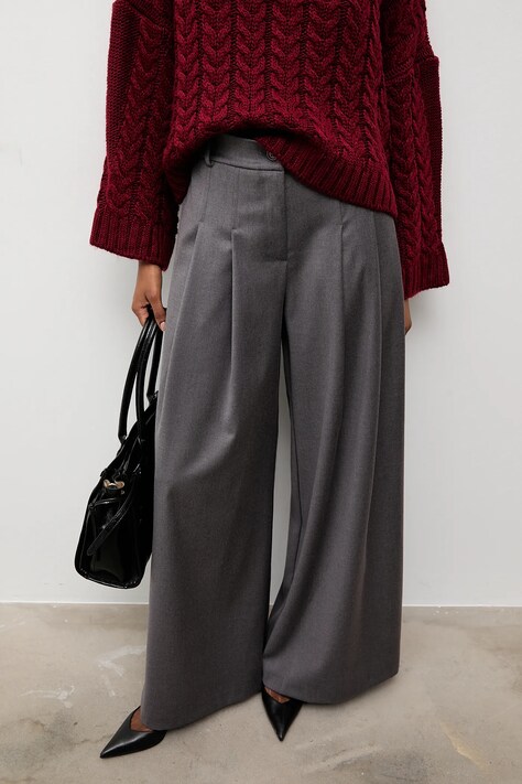 Answear.LAB spodnie damskie kolor szary szerokie high waist