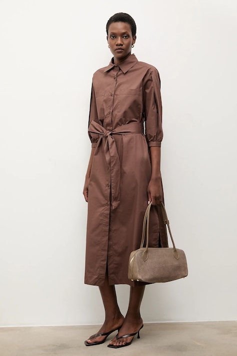 Answear.LAB sukienka bawełniana kolor brązowy maxi prosta