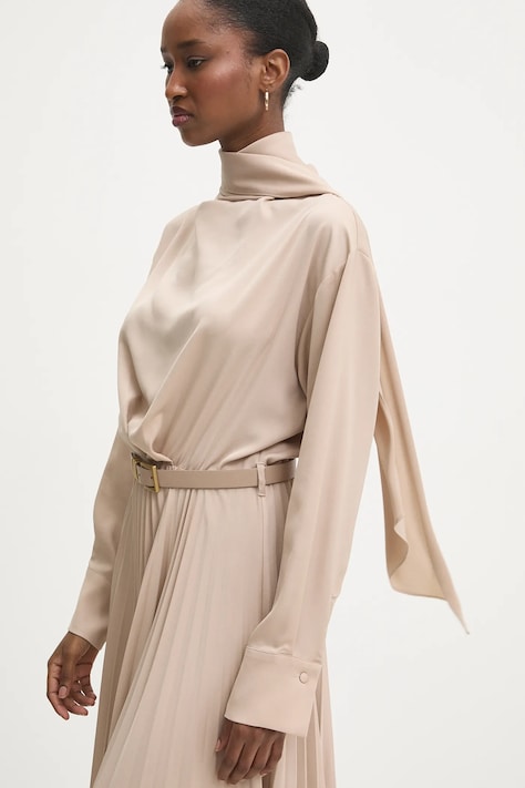 Answear.LAB sukienka kolor beżowy maxi rozkloszowana