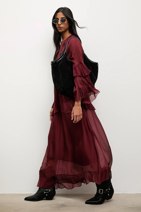 Answear.LAB rochie din matase culoarea bordo, maxi, drept