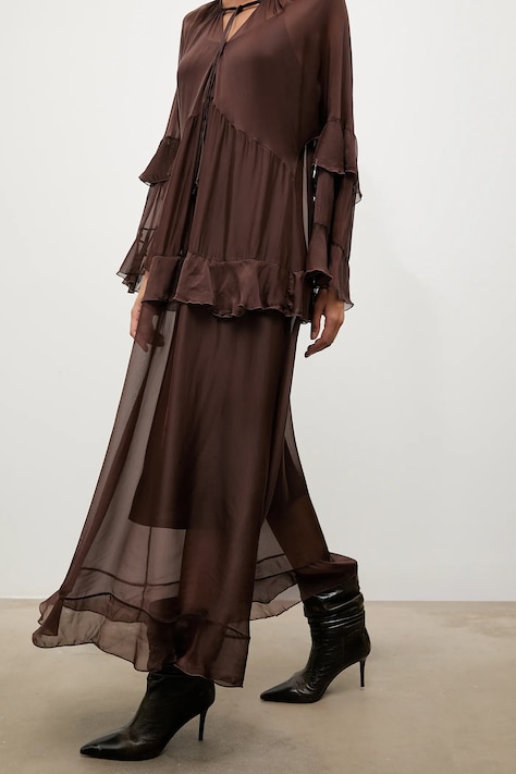 Answear.LAB rochie din matase culoarea maro, maxi, drept