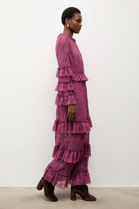 Answear.LAB sukienka kolor bordowy maxi rozkloszowana