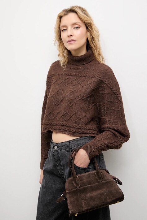 Answear.LAB sweter z kaszmirem damski kolor brązowy ciepły z golfem