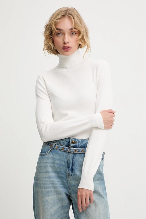 Answear.LAB sweter z wełną damski kolor beżowy lekki z golfem
