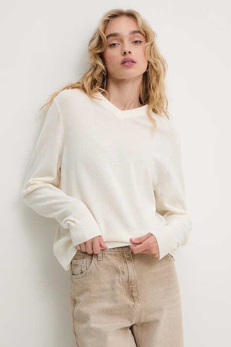 Answear.LAB sweter wełniany damski kolor beżowy lekki