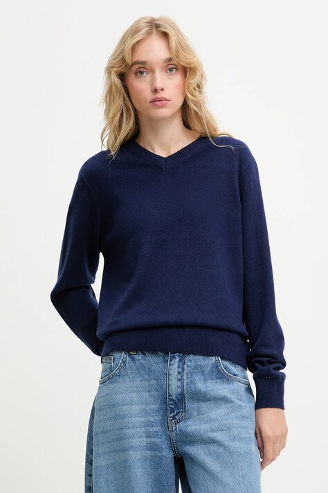 Answear.LAB sweter wełniany damski kolor granatowy lekki