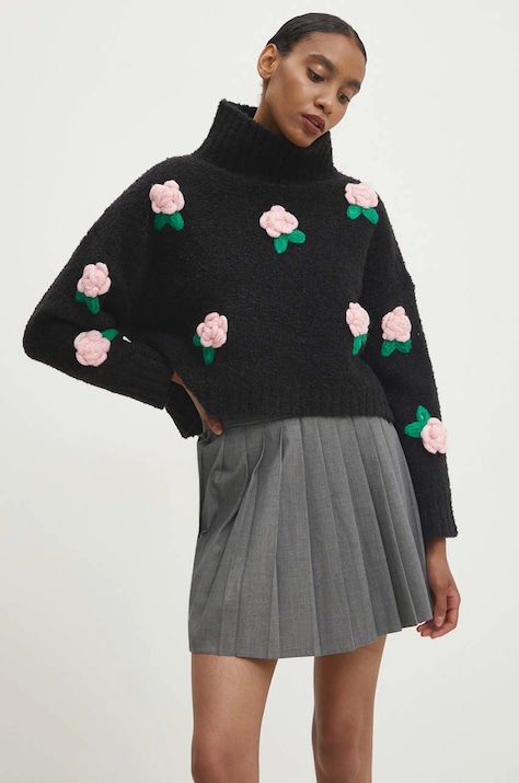 Answear.LAB sweter z dodatkiem wełny damski kolor czarny lekki z półgolfem