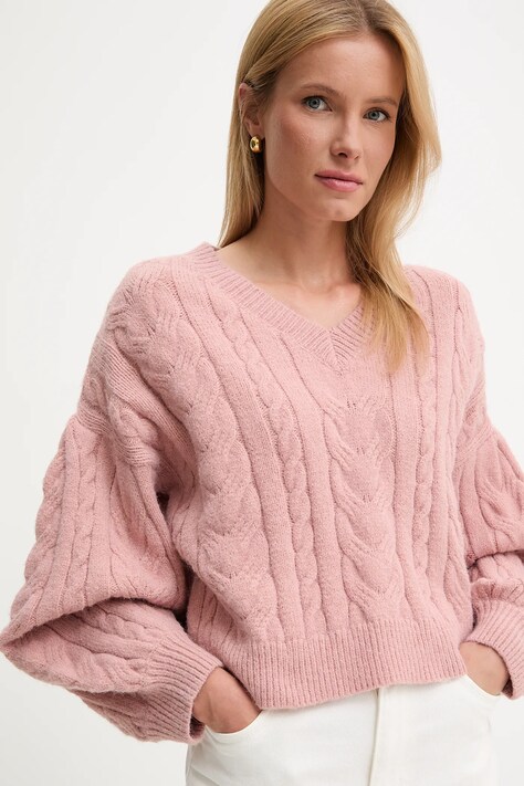 Answear.LAB sweter z wełną damski kolor różowy ciepły