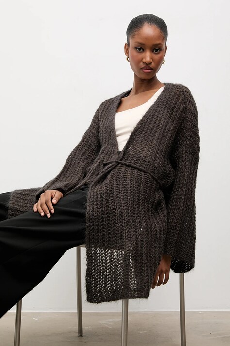 Answear.LAB kardigan z dodatkiem wełny damski kolor brązowy lekki