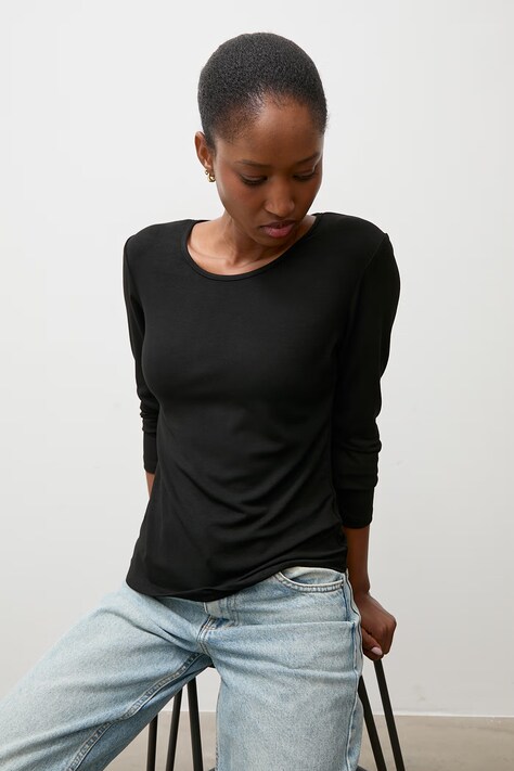 Answear.LAB longsleeve damski bawełniany z elastanem czarny