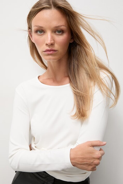 Answear.LAB Longsleeve damski bawełniany z elastanem biały