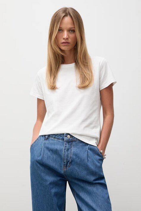 Answear.LAB T-shirt basic damski bawełniany z elastanem biały