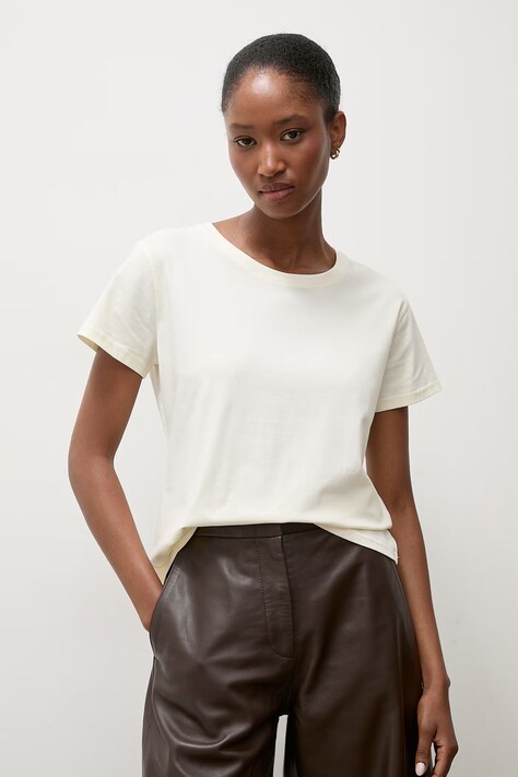 Answear.LAB T-shirt basic damski bawełniany z elastanem beżowy