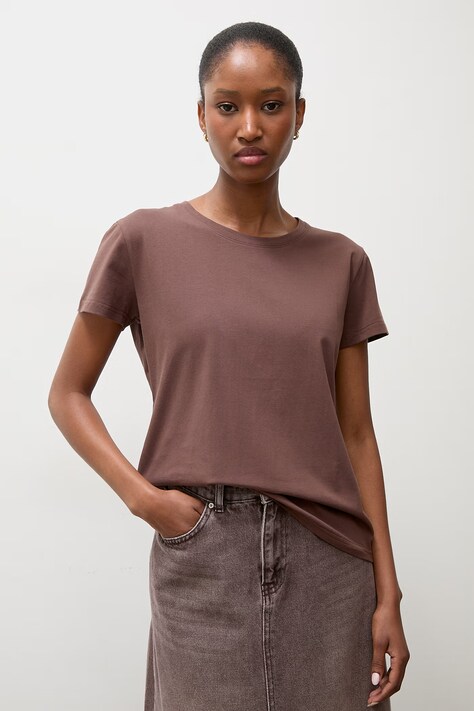 Answear.LAB T-shirt basic damski bawełniany z elastanem brązowy