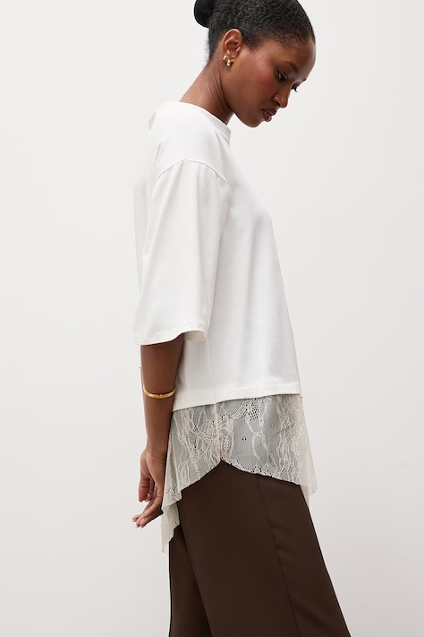 Answear.LAB T-shirt damski bawełniany z elastanem beżowy