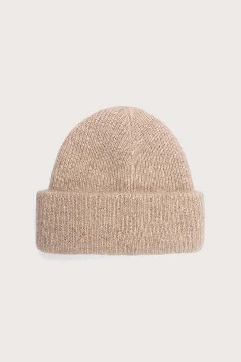 Answear.LAB Czapka beanie damska wełniana z dodatkiem kaszmiru beżowa