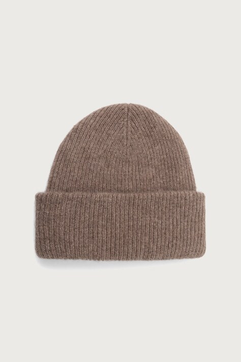 Answear.LAB Czapka beanie damska wełniana z dodatkiem kaszmiru brązowa
