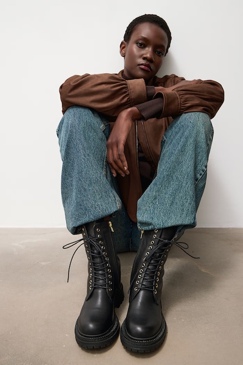 Answear.LAB Workery na platformie damskie skórzane czarne