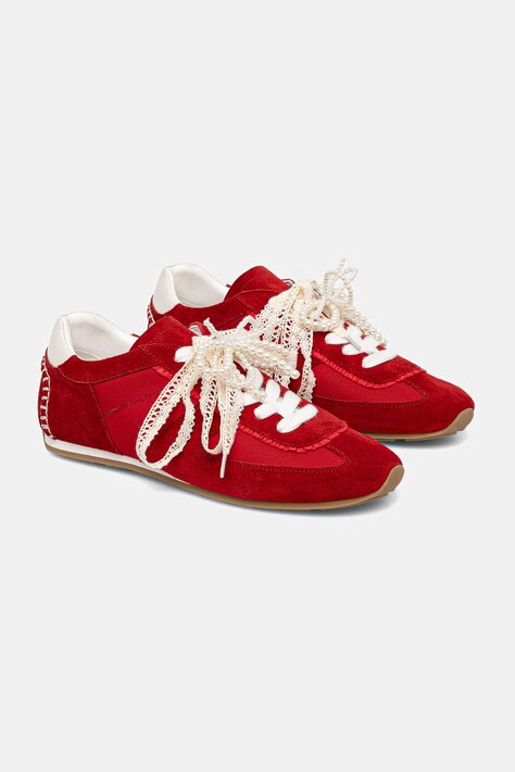 Answear.LAB sneakersy damskie zamszowe czerwone na płaskim obcasie