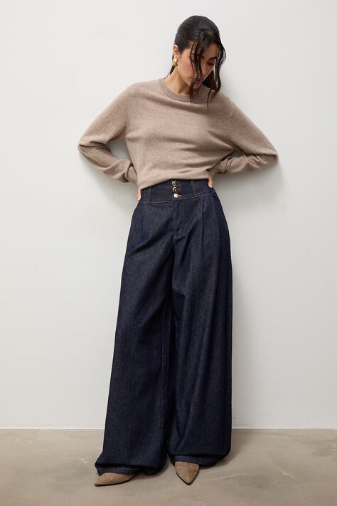 Answear.LAB Jeansy wide leg damskie granatowe