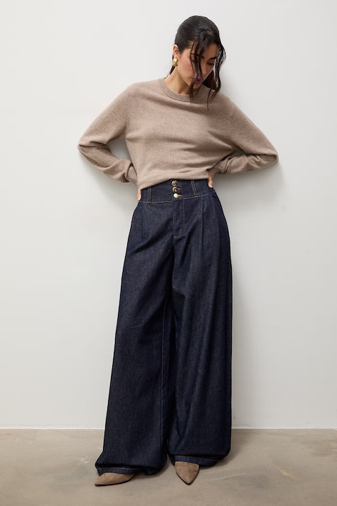 Answear.LAB Jeansy wide leg damskie granatowe